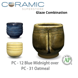 Blue Midnight PC-12 over Oatmeal PC-31 Pottery Cone 5 Glaze Combination Blue Midnight PC-12 over Oatmeal PC-31 Pottery Cone 5 Glaze Combination